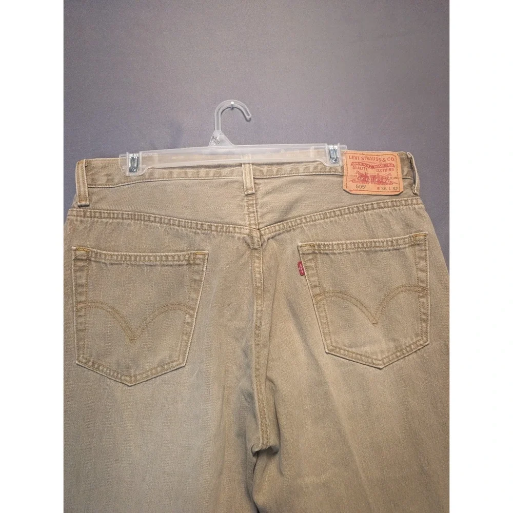 Levi's 505 Mens Jeans 36x32 Tan Denim Regular Fit Straight Leg Grunge Streetwear